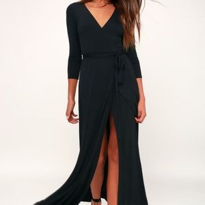 Lulu’s Black Formal Long Sleeve Wrap Dress